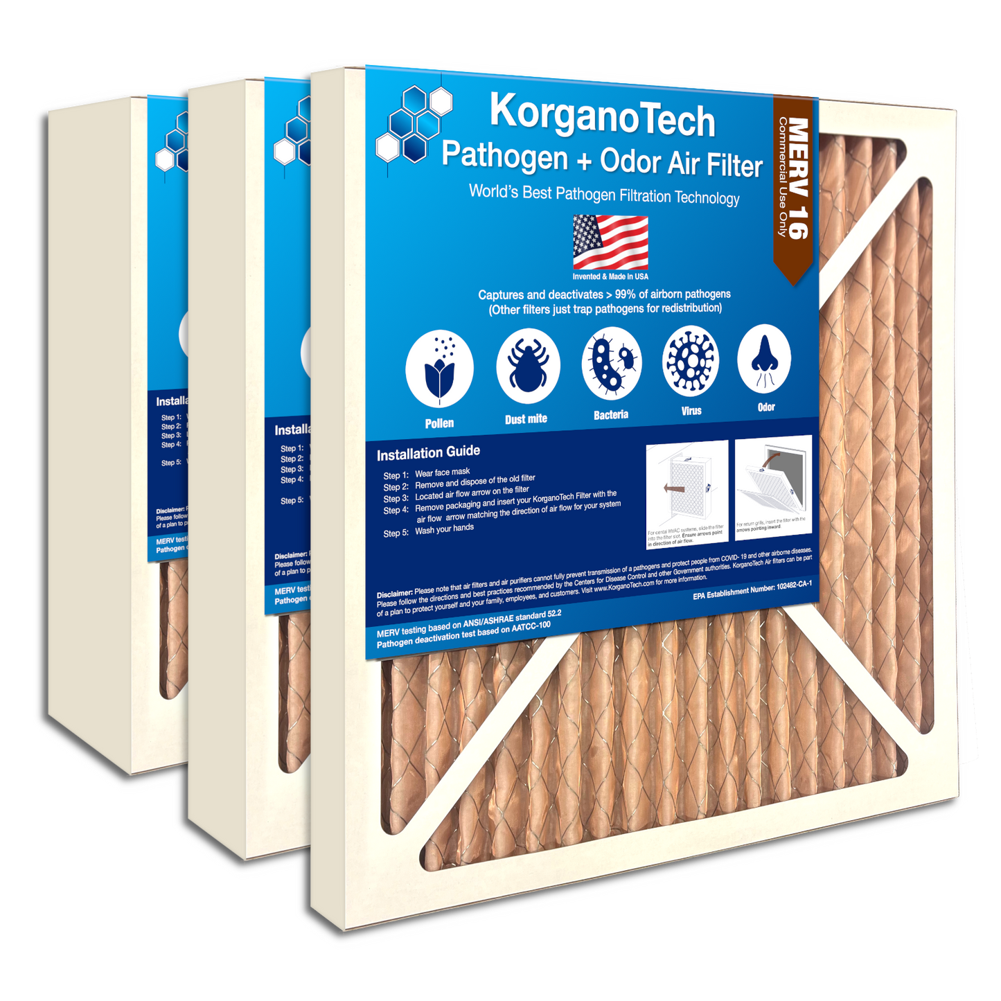 MERV 16 Korgano Pathogen Air Filter KPOAF-16