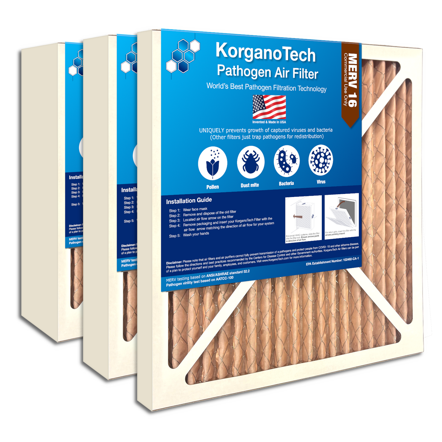MERV 16 Korgano Pathogen Air Filter KPOAF-20