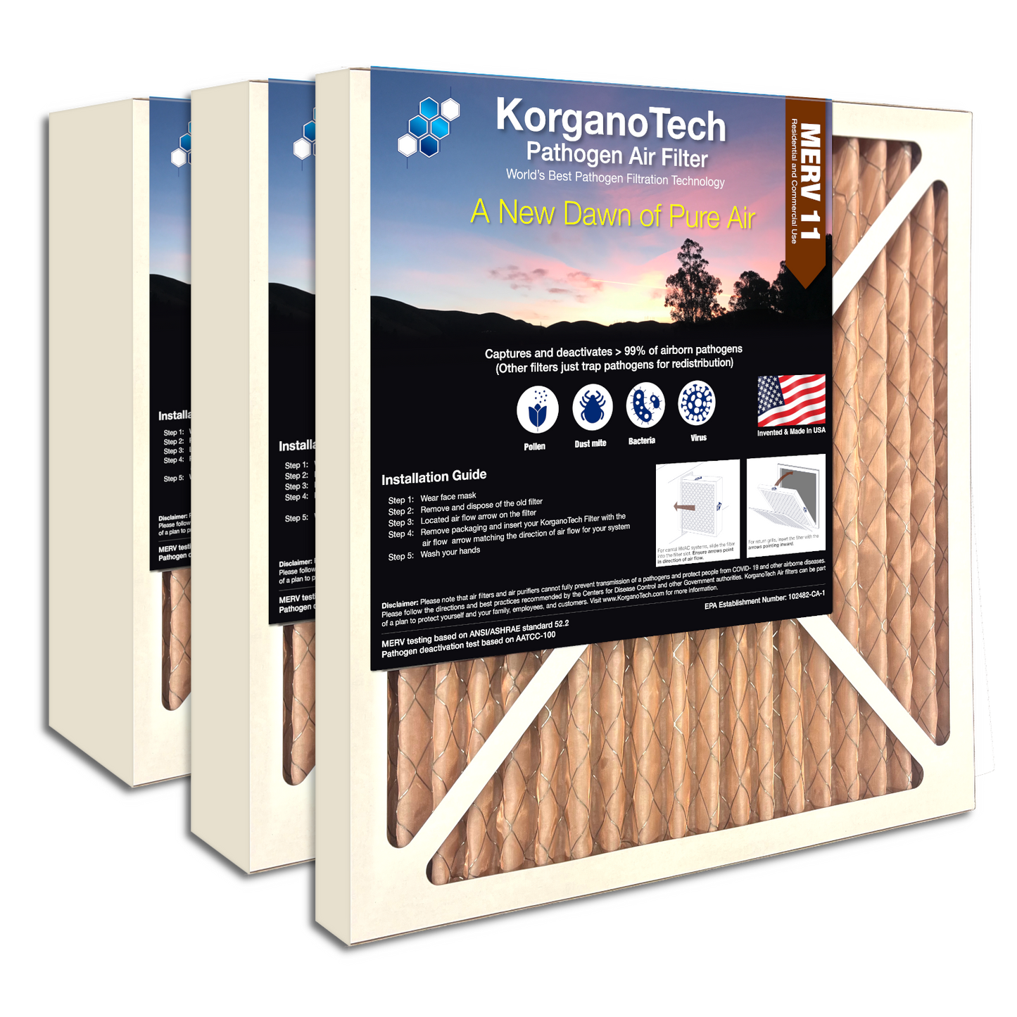 KorganoTech MERV 11 Home Pathogen Air Filter